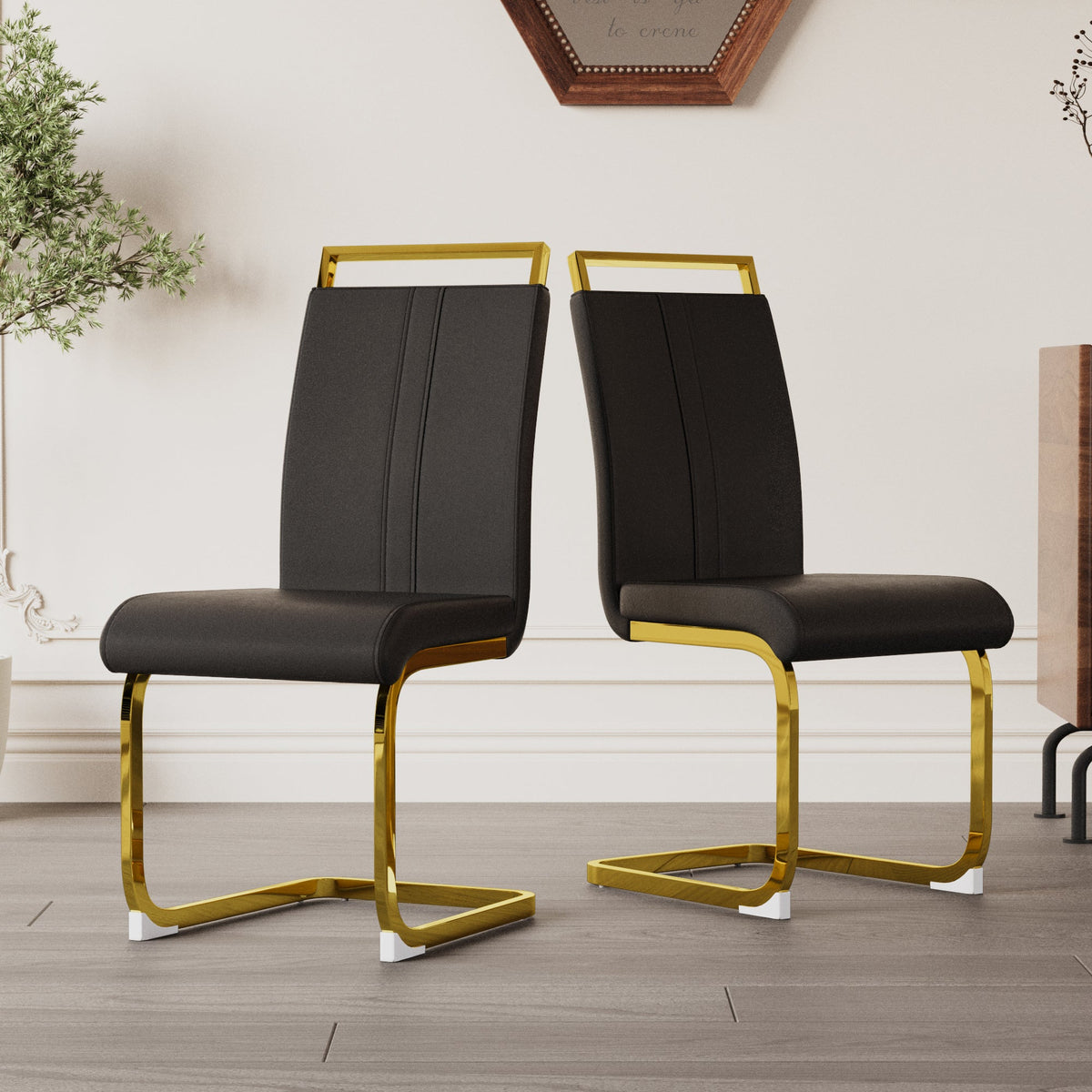 Modern Dining Chairs with Golden Metal Legs - Set of 2