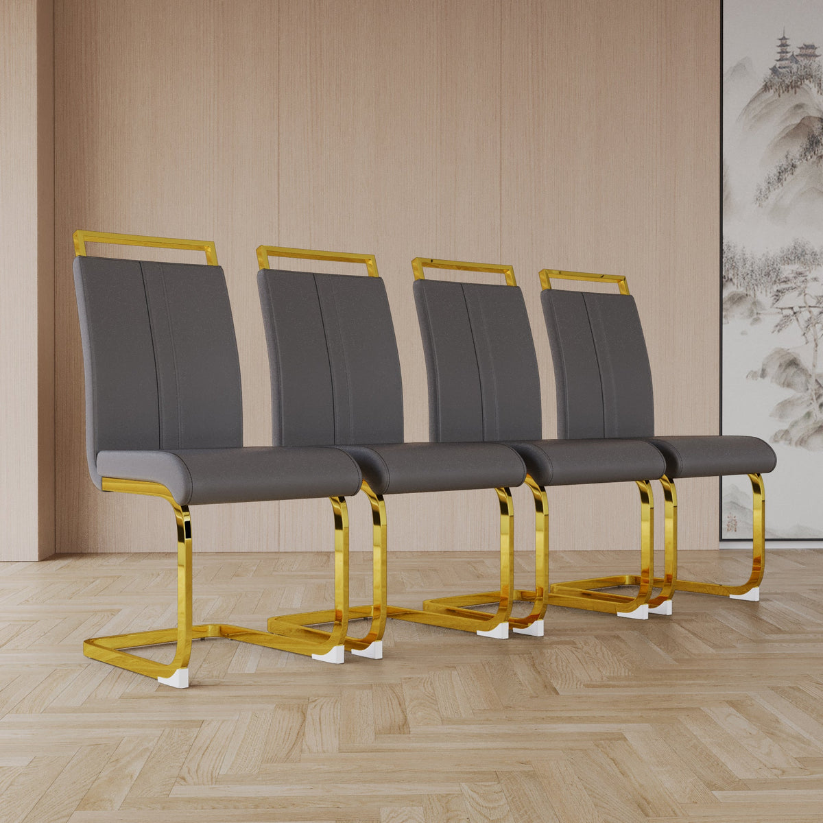 Modern PU Faux Leather Dining Chairs Set of 4 in Grey