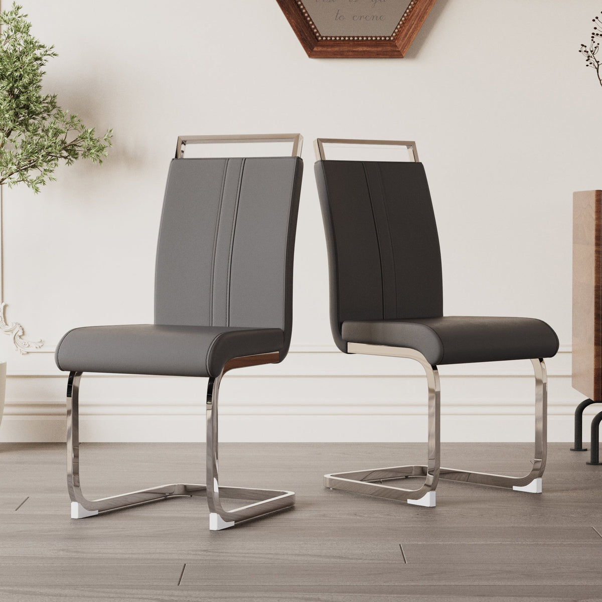 Modern PU Faux Leather High Back Dining Chairs - Set of 2