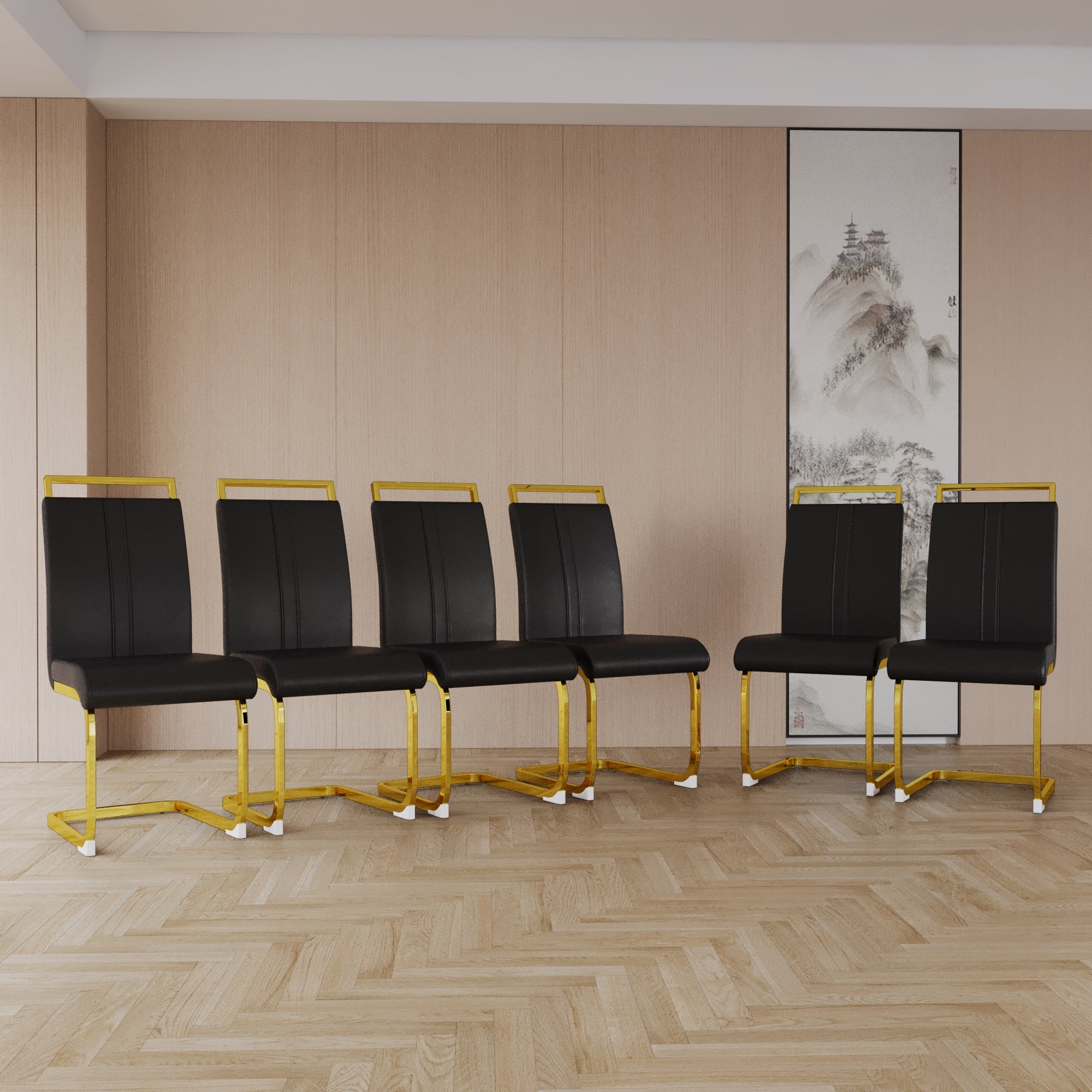 Modern Dining Chairs with Golden Metal Legs - Set of 2