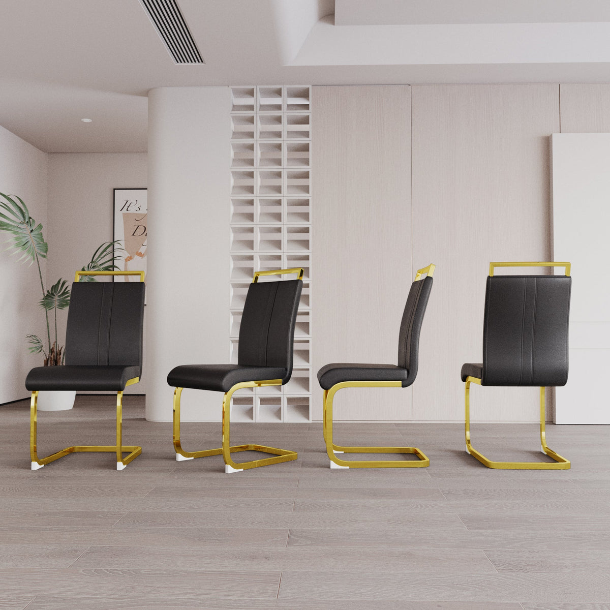 Modern Dining Chairs with Golden Metal Legs - Set of 2