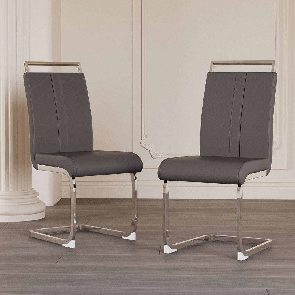 Modern PU Faux Leather High Back Dining Chairs - Set of 2
