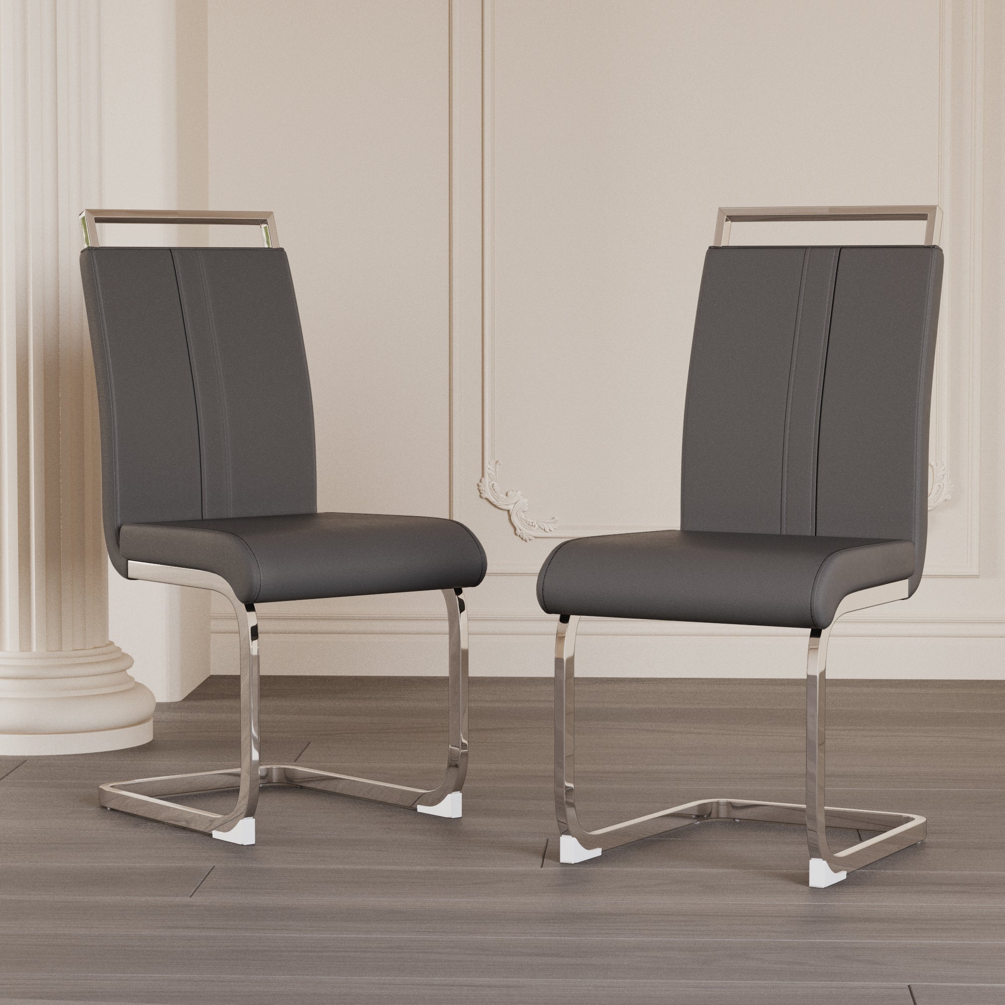 Modern PU Faux Leather High Back Dining Chairs - Set of 2