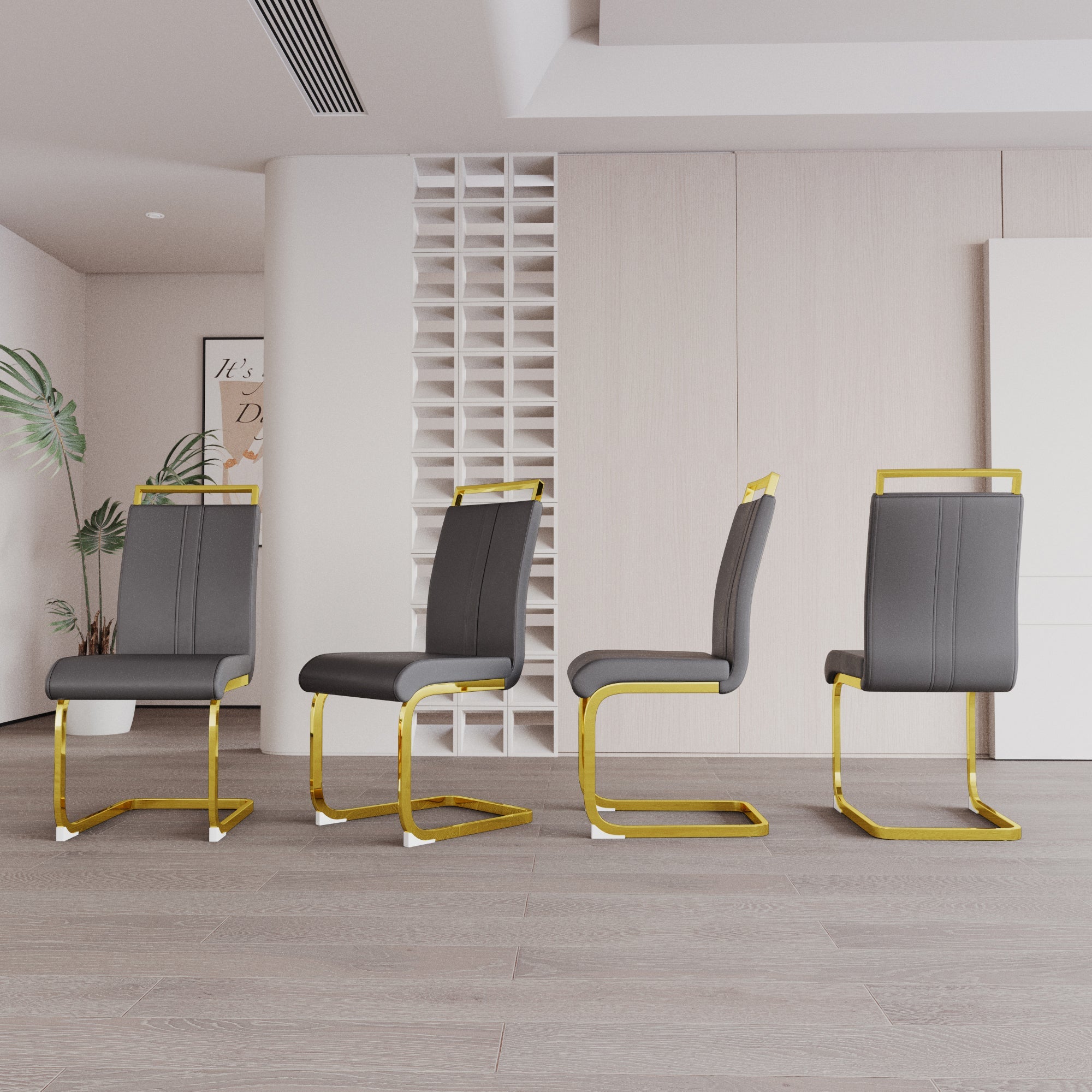 Modern PU Faux Leather Dining Chairs Set of 4 in Grey