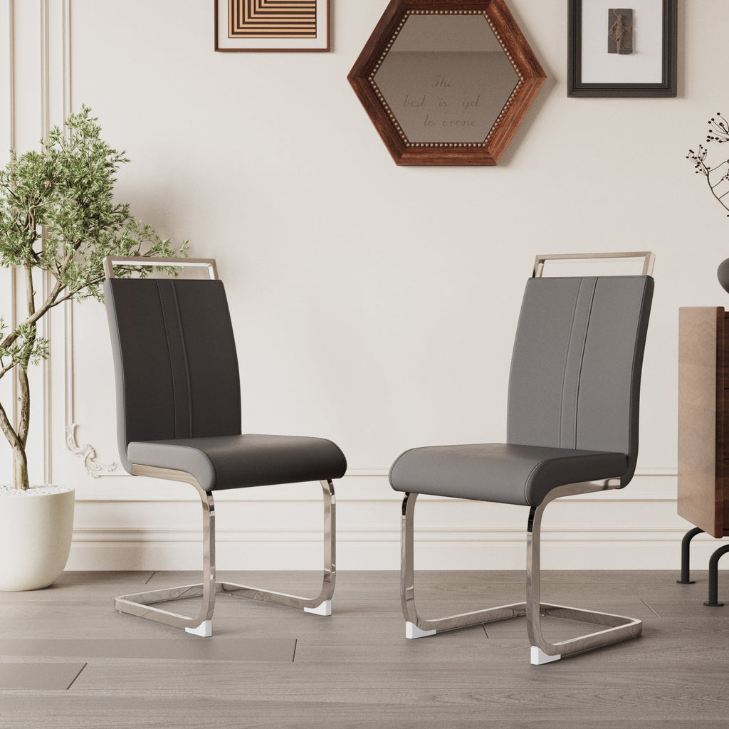 Modern PU Faux Leather High Back Dining Chairs - Set of 2
