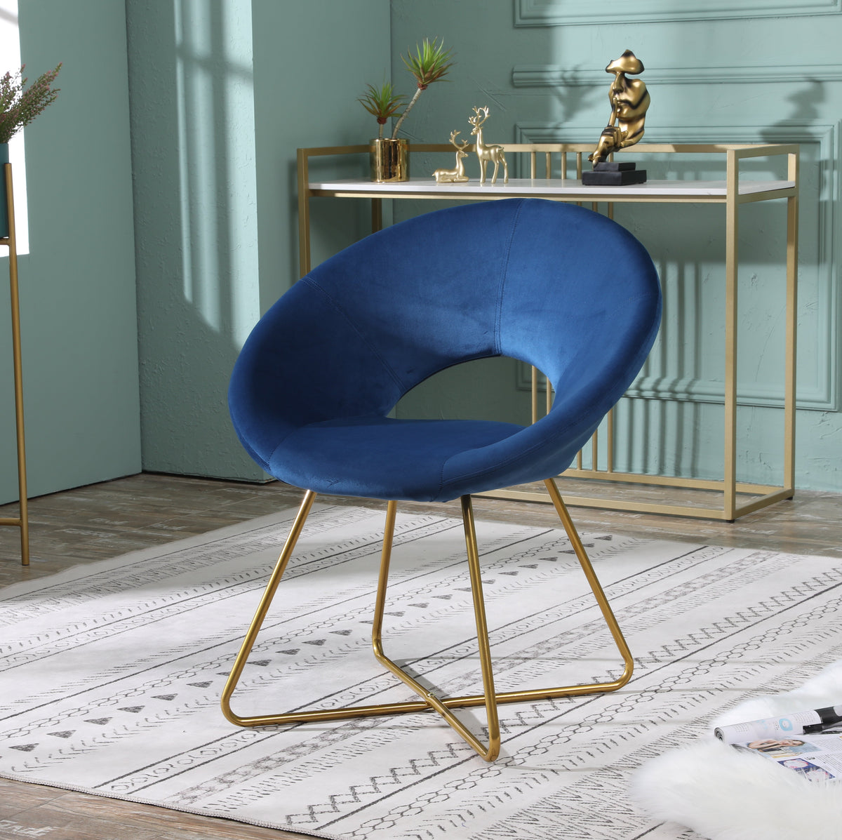 Slatina Blue Silky Velvet Upholstered Accent Chair