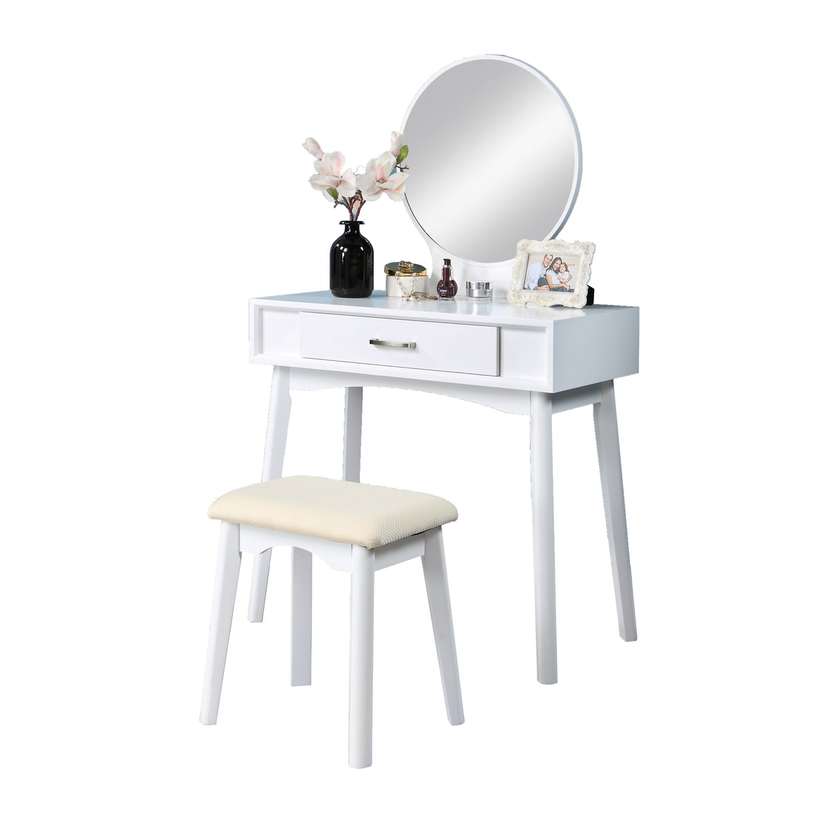 Maly Contemporary Wood Vanity and Stool Set