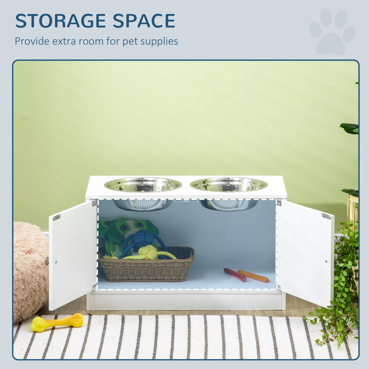 PawHut Large Elevated Dog Bowls with Storage Cabinet