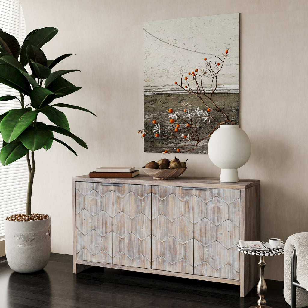 Farmhouse Style 4 Door Wooden Accent Cabinet