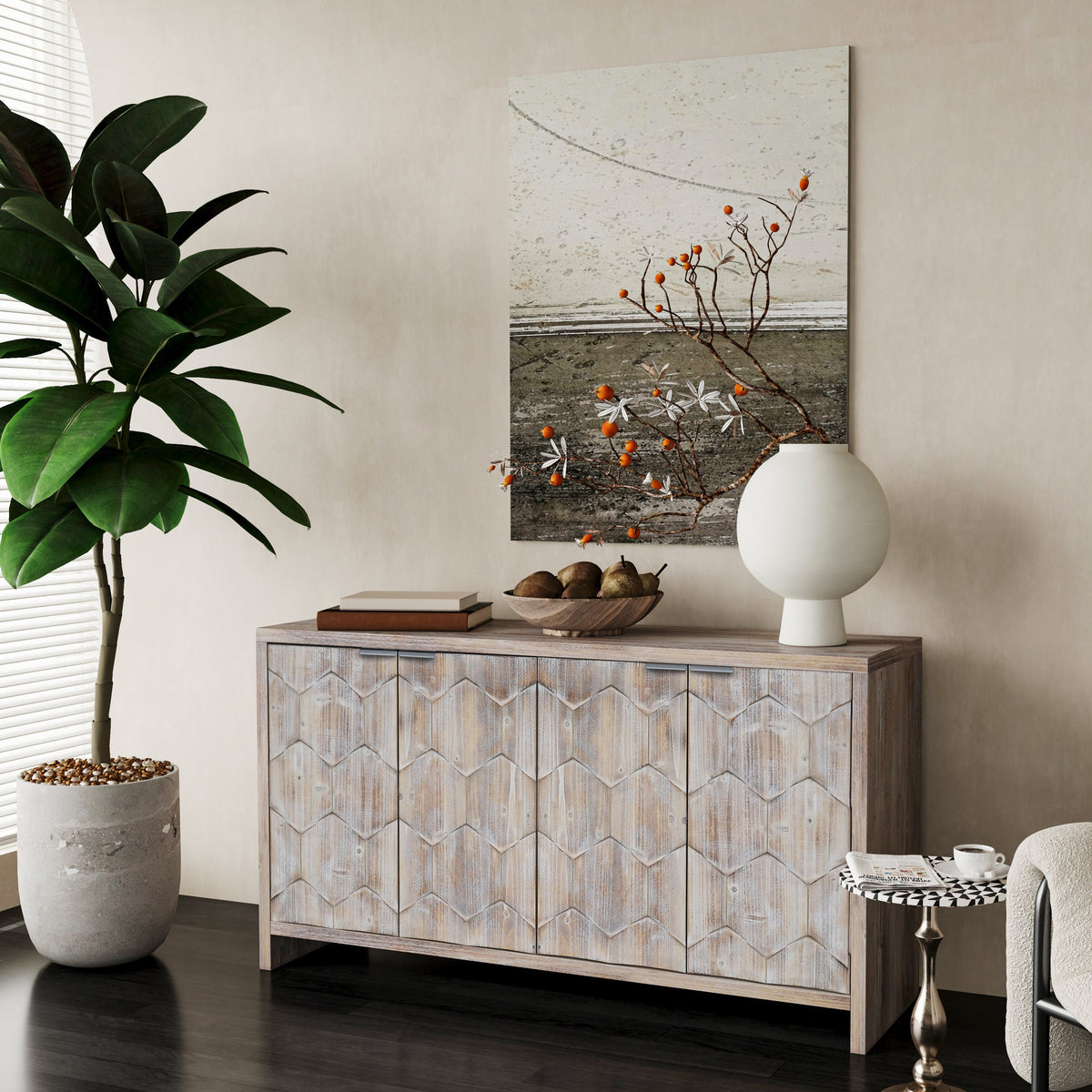 Farmhouse Style 4 Door Wooden Accent Cabinet