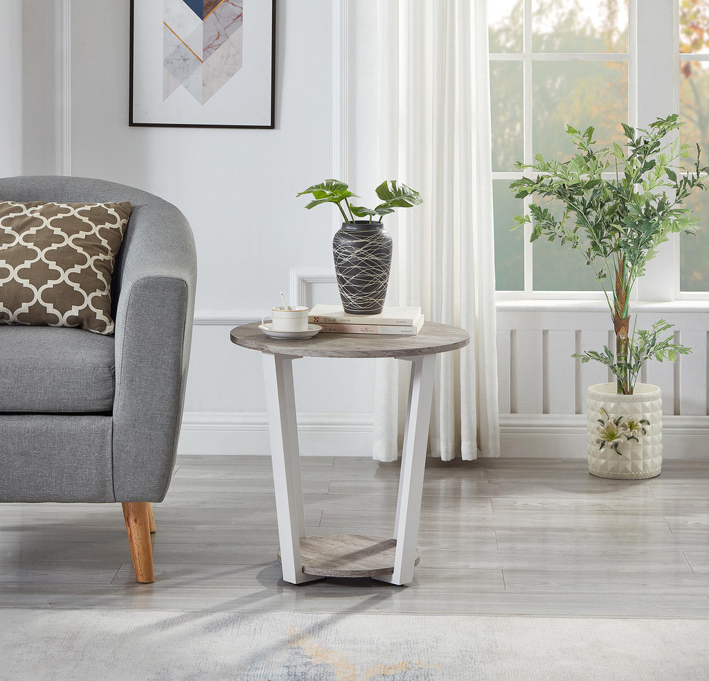 Elysian Contemporary Round End Table with Shelf