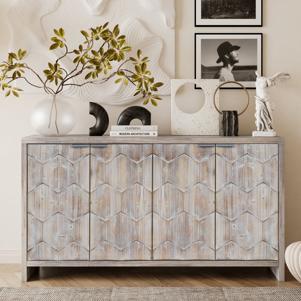 Farmhouse Style 4 Door Wooden Accent Cabinet