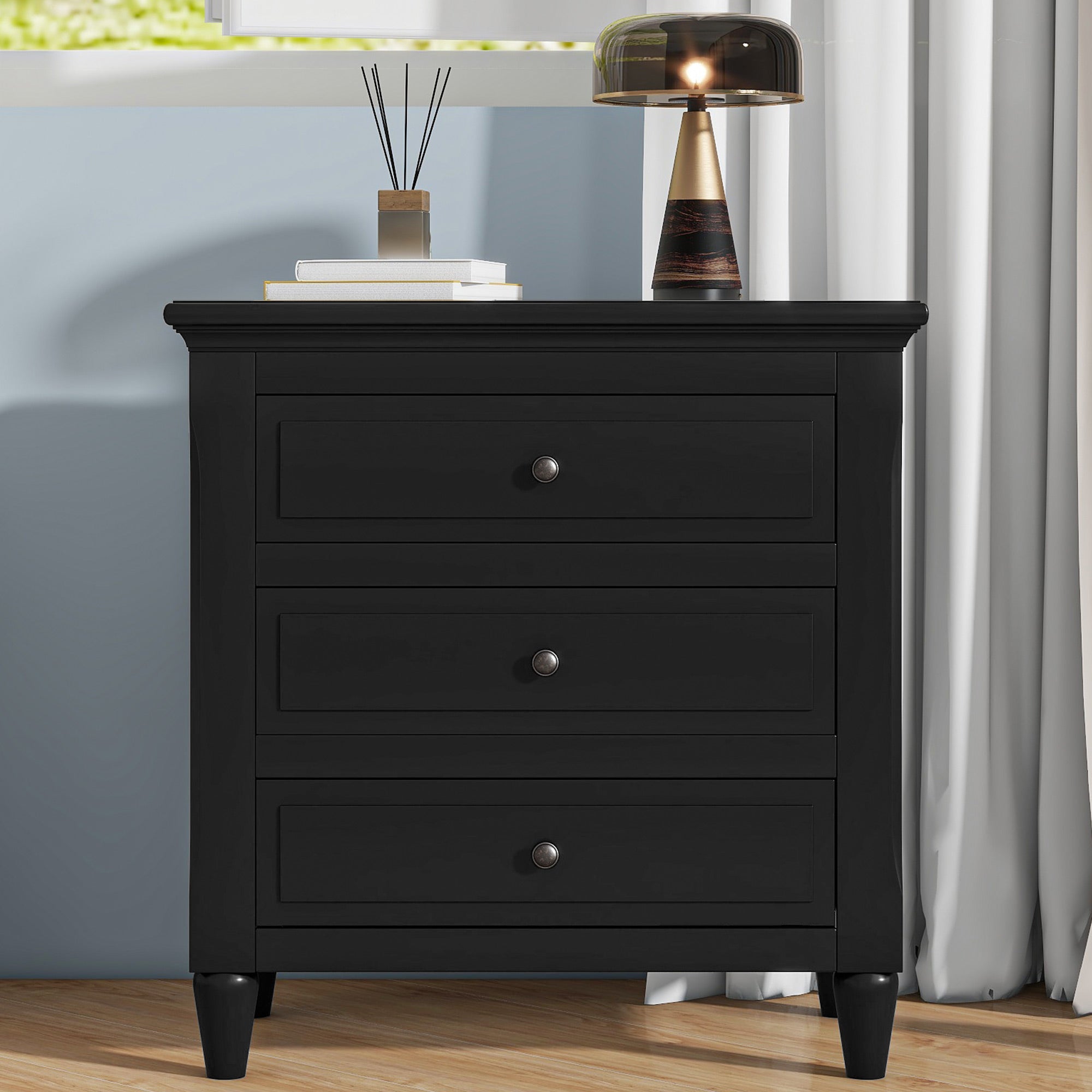U_STYLE 28" Painted Nightstand with 3 Drawers