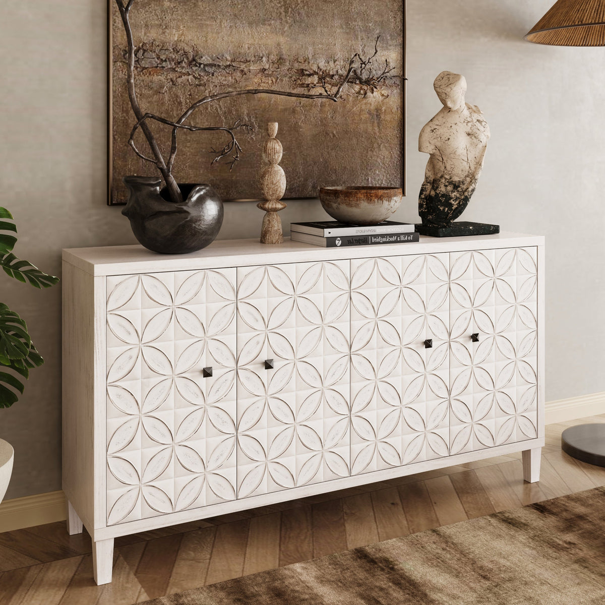 Accent Cabinet 4 Door Wooden Cabinet Sideboard Buffet Server