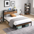 Full Size Metal Platform Bed Frame with Wooden Headboard