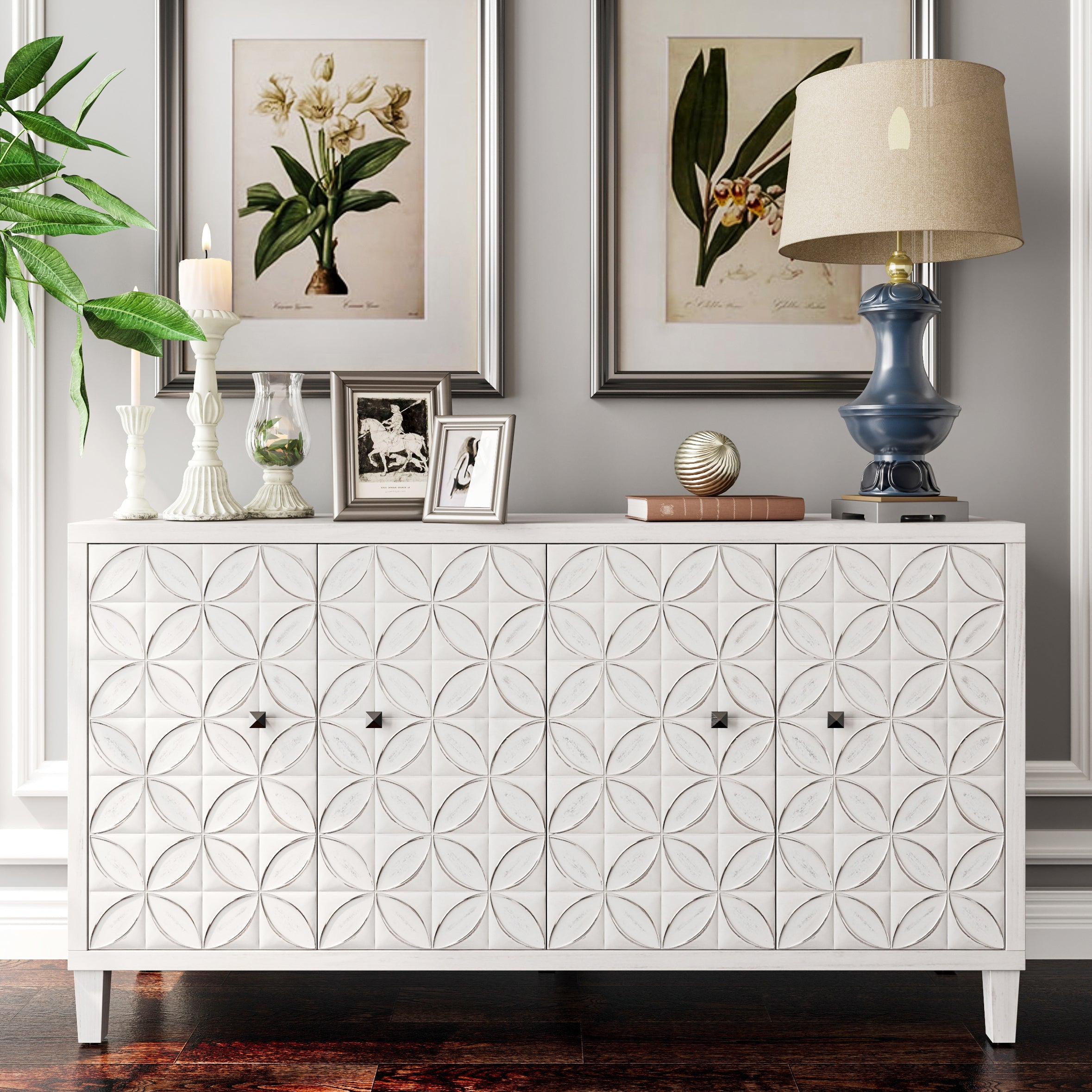 Accent Cabinet 4 Door Wooden Cabinet Sideboard Buffet Server