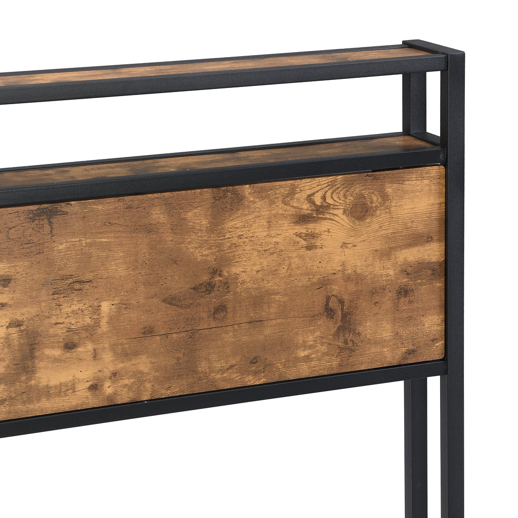 Full Size Metal Platform Bed Frame with Wooden Headboard