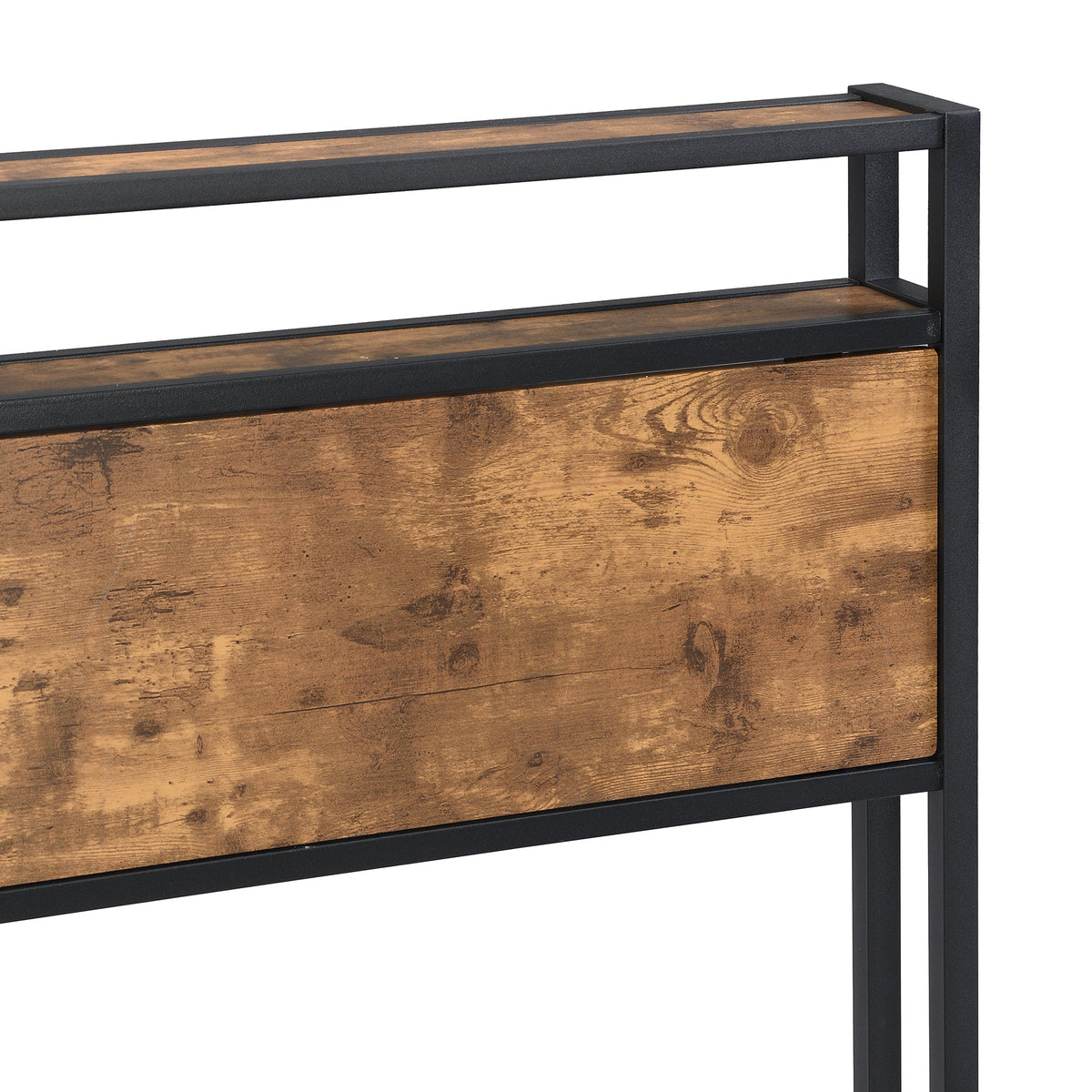 Full Size Metal Platform Bed Frame with Wooden Headboard