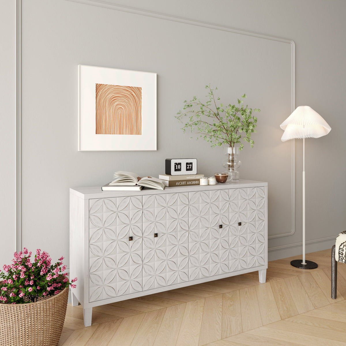 Accent Cabinet 4 Door Wooden Cabinet Sideboard Buffet Server
