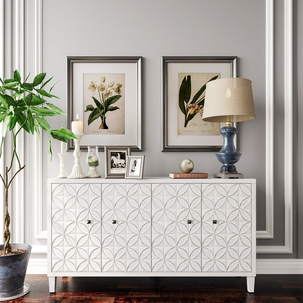 Accent Cabinet 4 Door Wooden Cabinet Sideboard Buffet Server