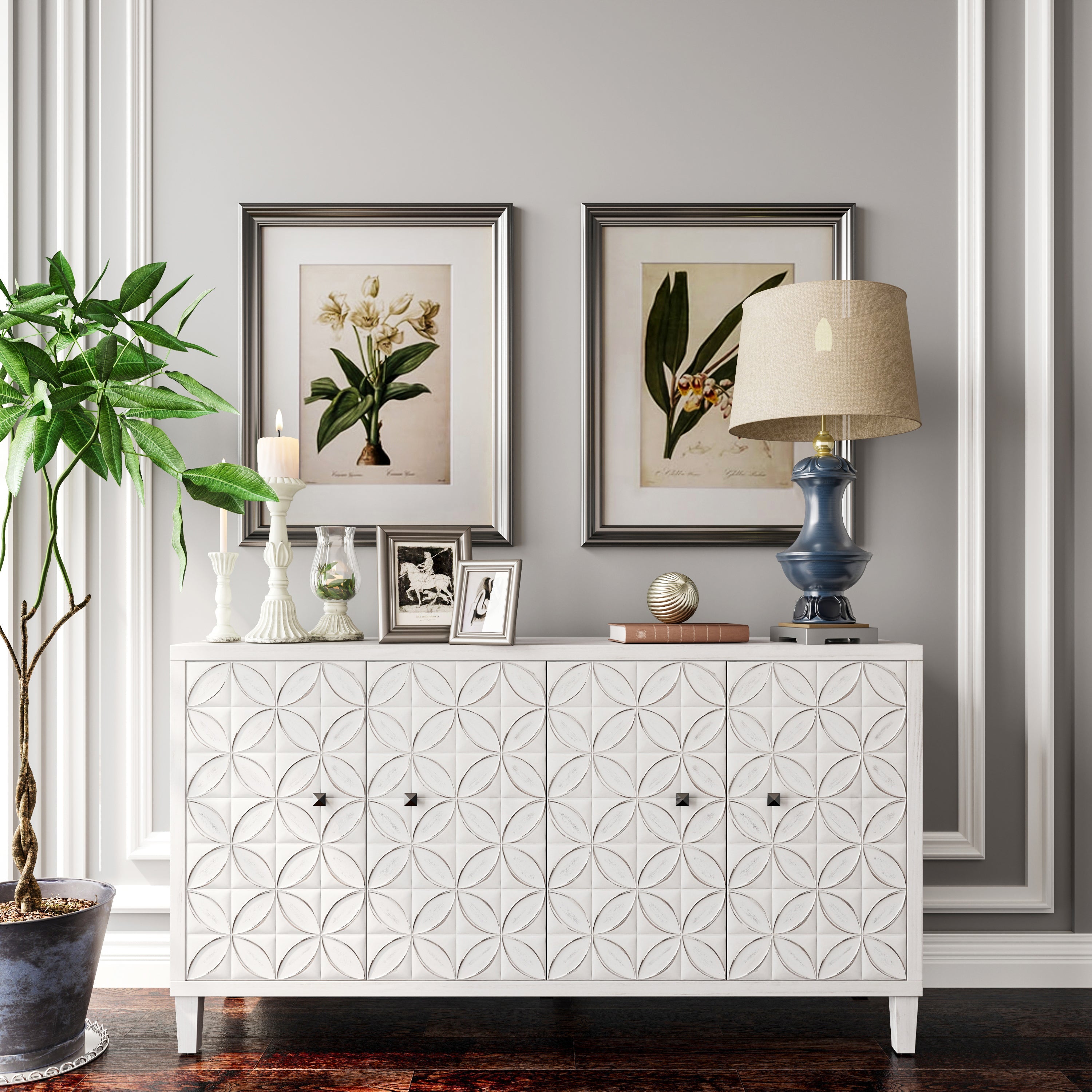 Accent Cabinet 4 Door Wooden Cabinet Sideboard Buffet Server