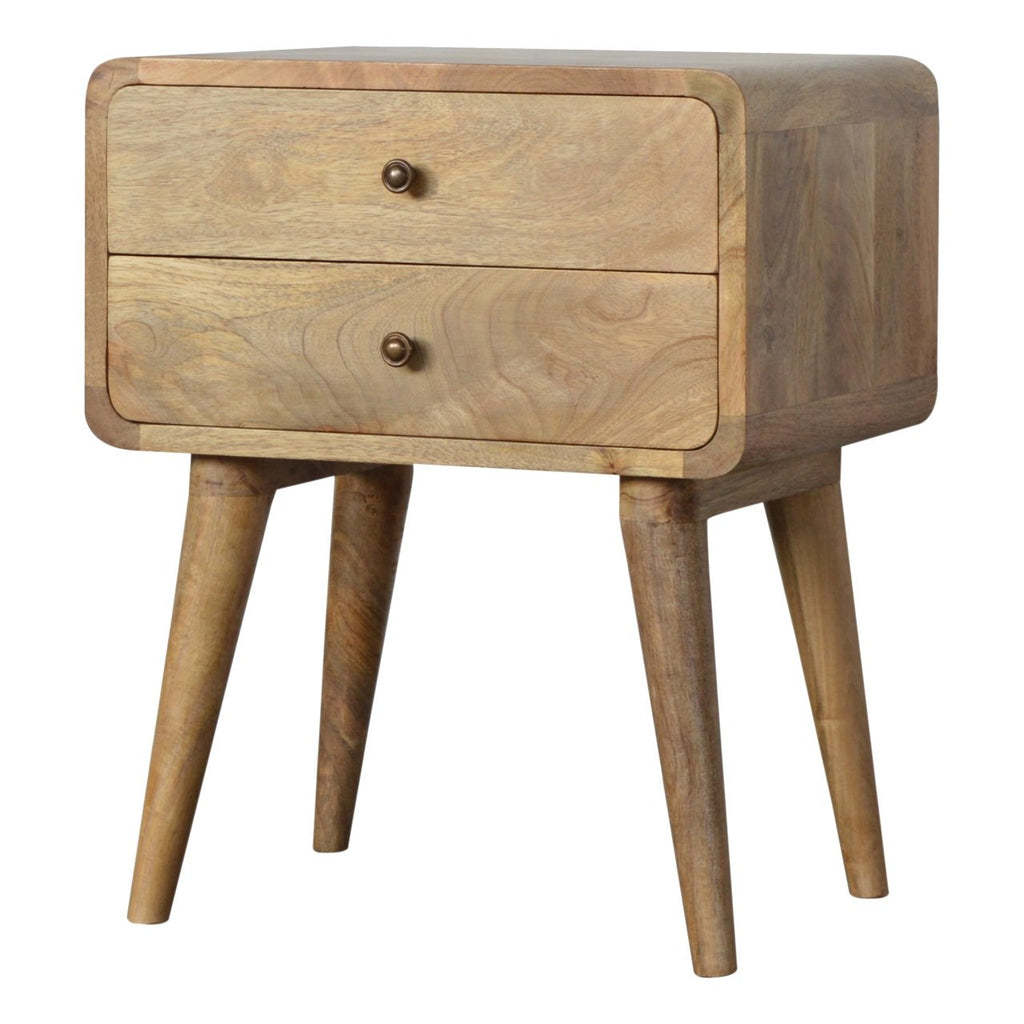 Solid Wood Curved Bedside Table with 2 Drawers