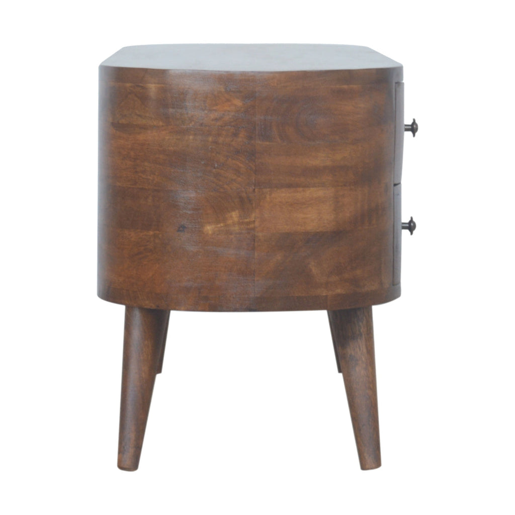 Chestnut Rounded Entertainment Unit, Nordic Legs, 4 Drawers, 2 Open Slot
