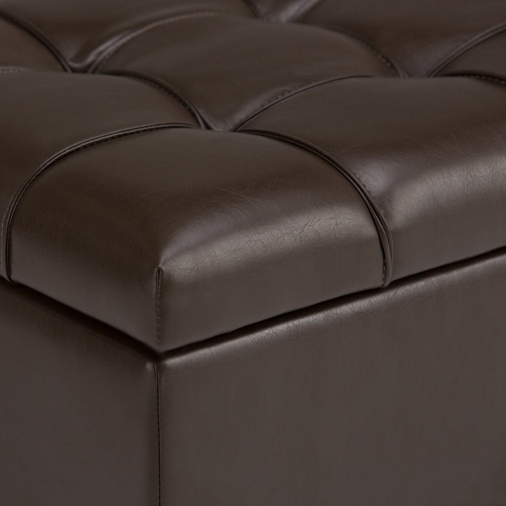 Sienna 33 Inch Wide Storage Ottoman Bench in Chocolate