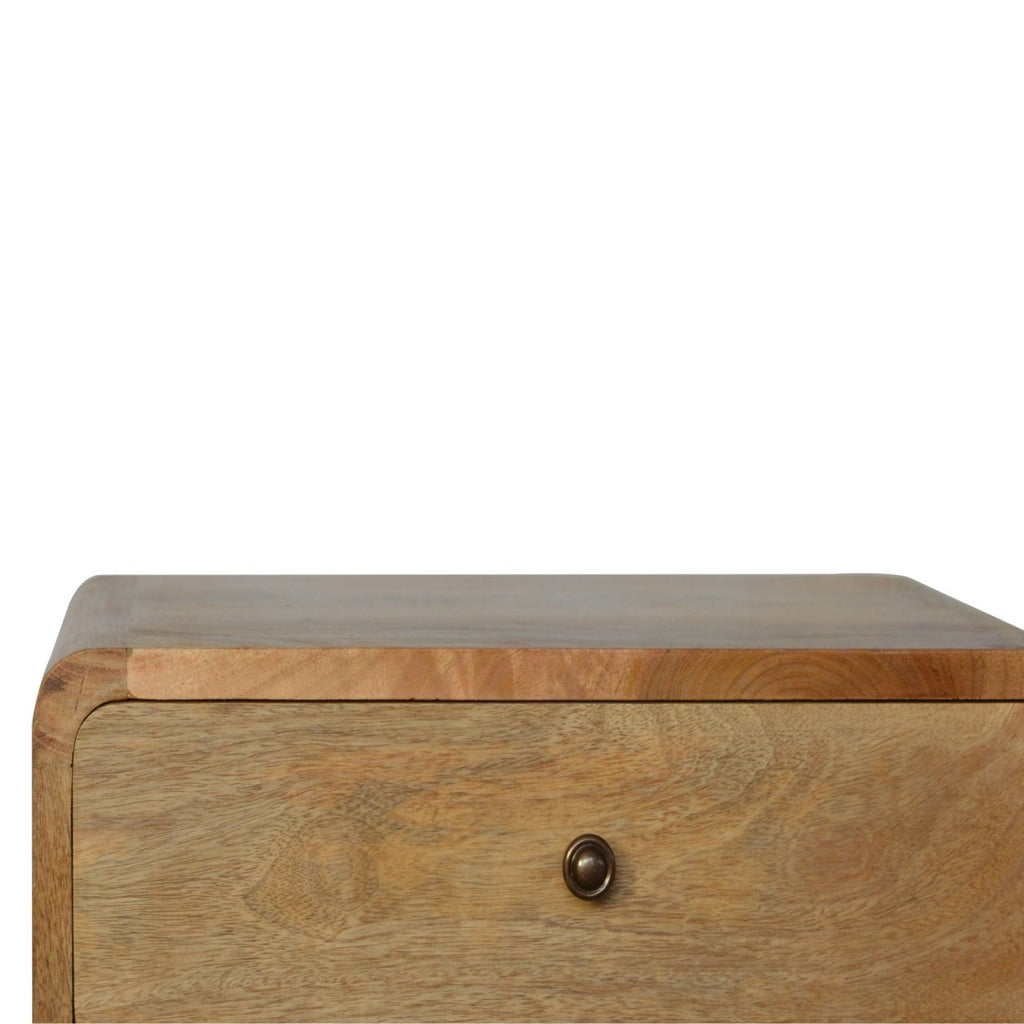 Solid Wood Curved Bedside Table with 2 Drawers
