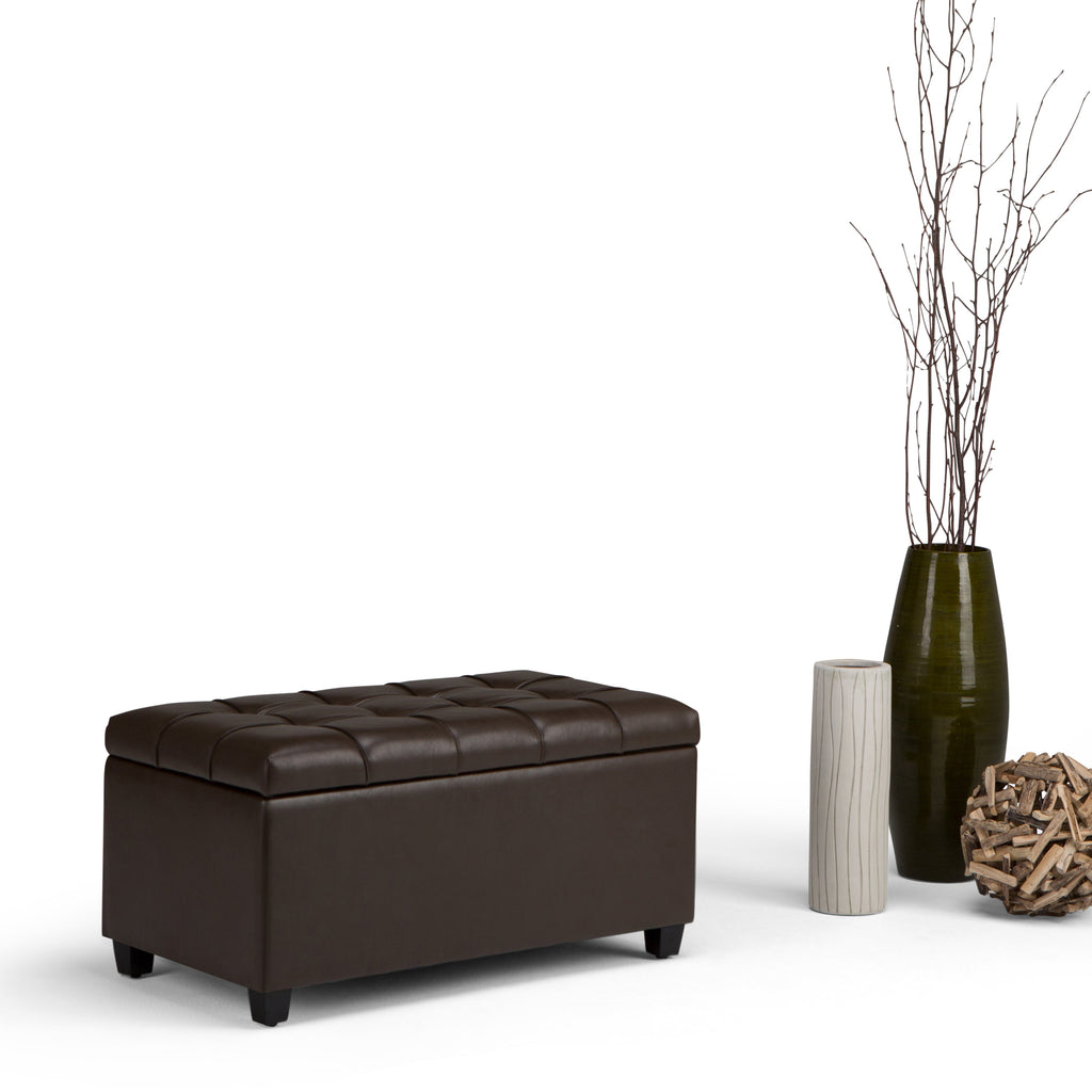 Sienna 33 Inch Wide Storage Ottoman Bench in Chocolate