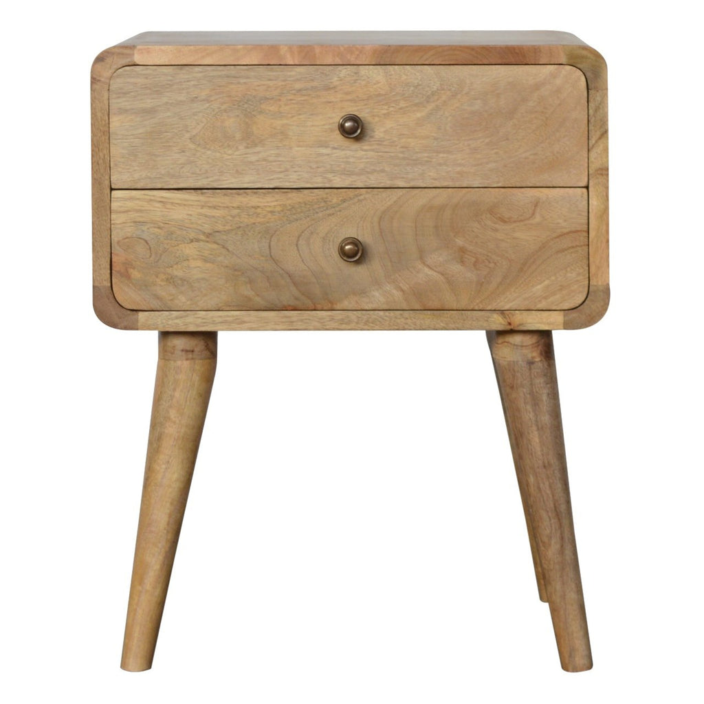 Solid Wood Curved Bedside Table with 2 Drawers