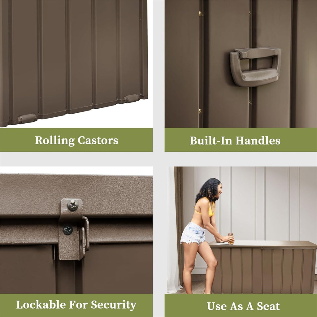 160 Gallon Outdoor Storage Deck Box - Waterproof Dark Brown