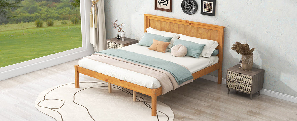 Platform Bed Frame with Headboard, Wood Slat Support, No Box Spring Needed, Queen