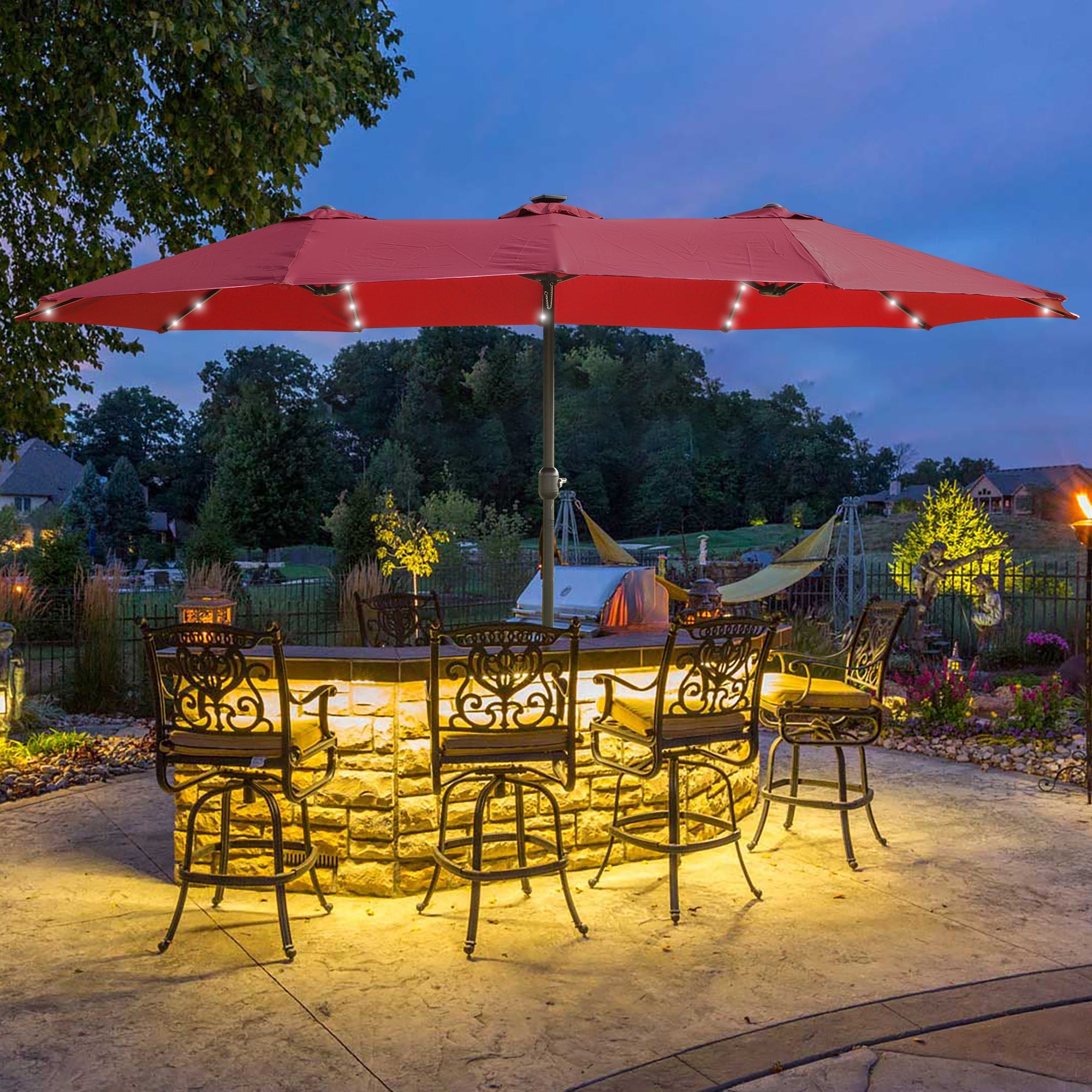15x9ft Large Double-Sided Rectangular Outdoor Twin Patio Market Umbrella
