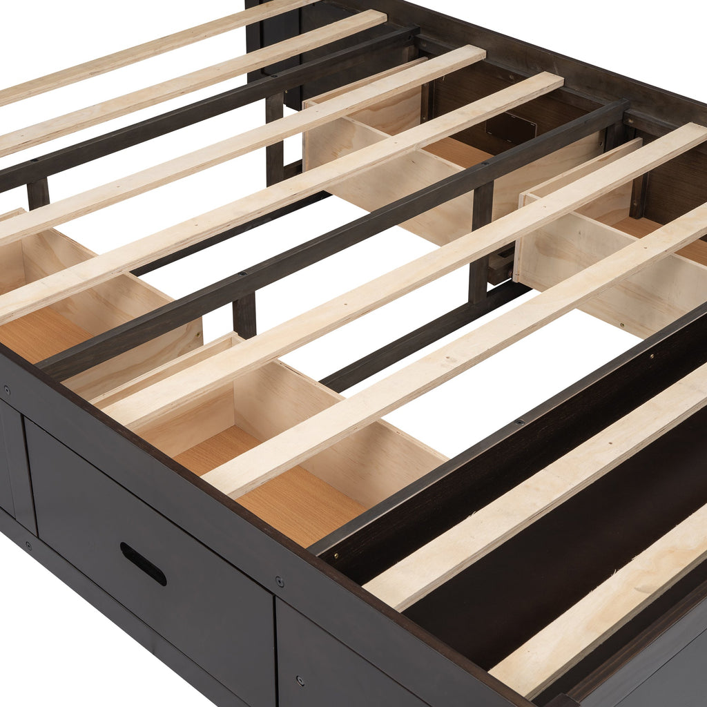 Wood Queen Size Platform Bed with Storage Headboard