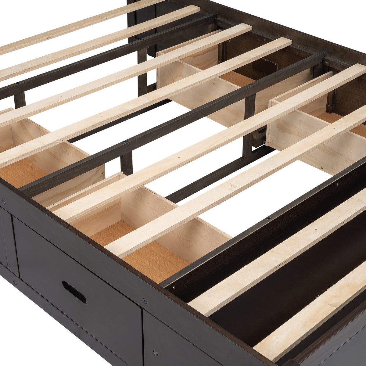 Wood Queen Size Platform Bed with Storage Headboard