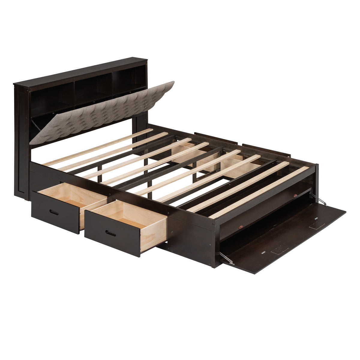 Wood Queen Size Platform Bed with Storage Headboard