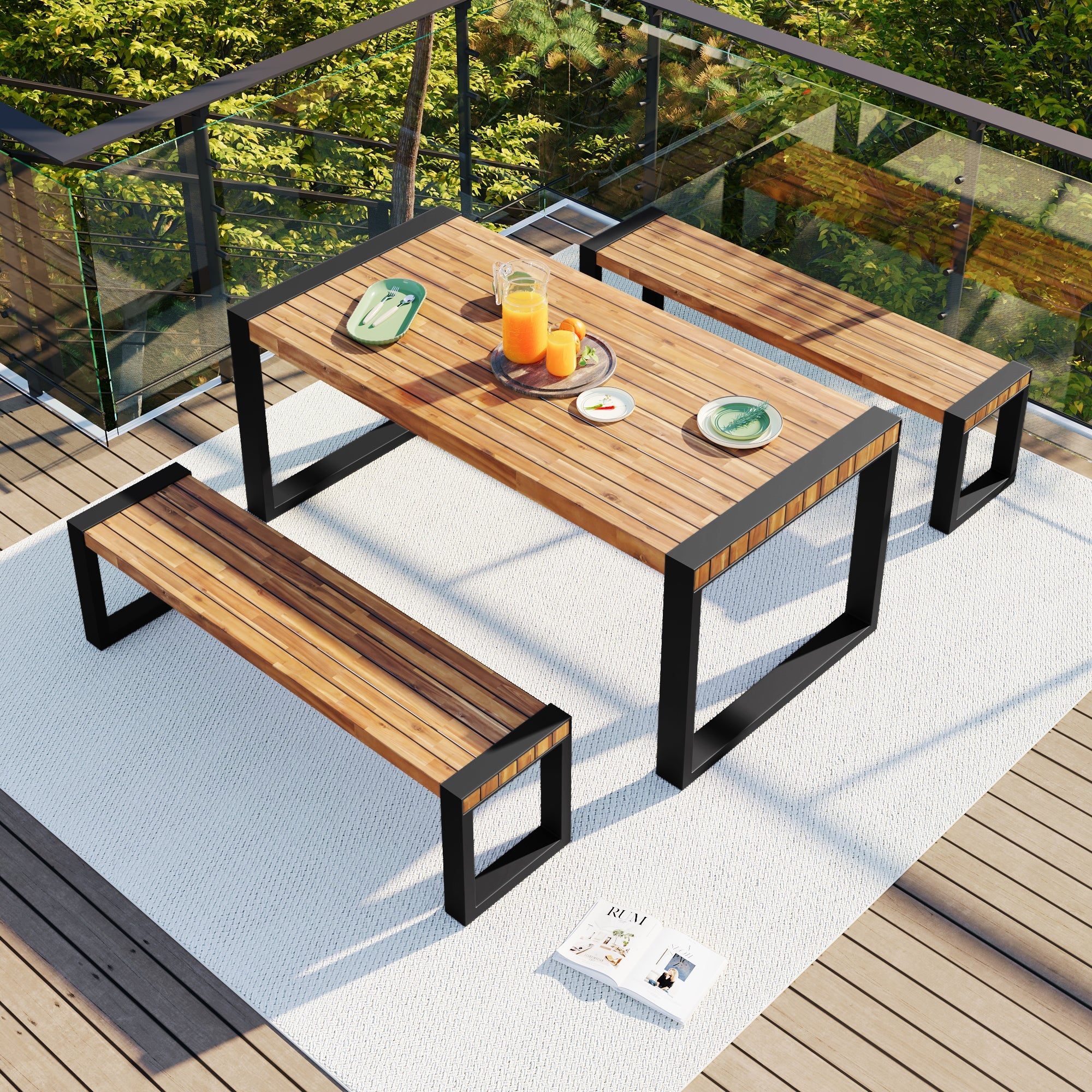 GO 3-Pieces Outdoor Dining Table with Benches