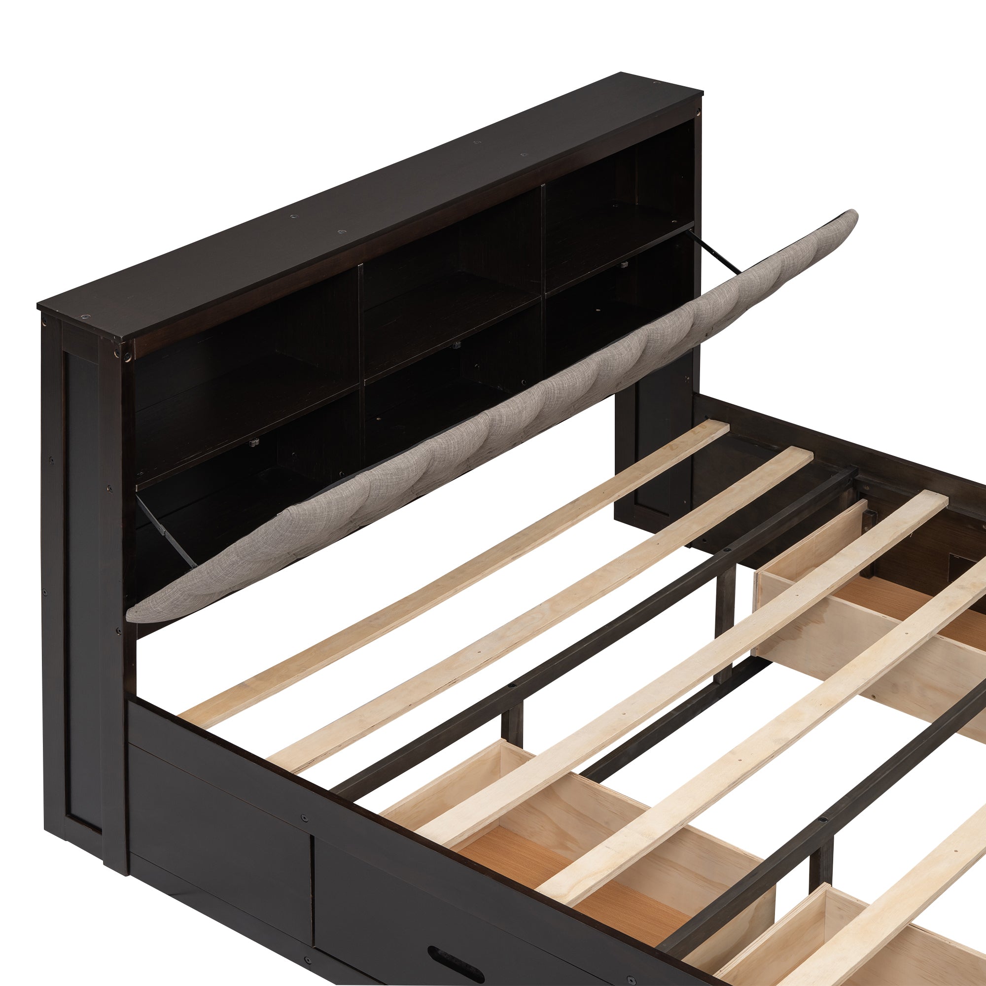 Wood Queen Size Platform Bed with Storage Headboard