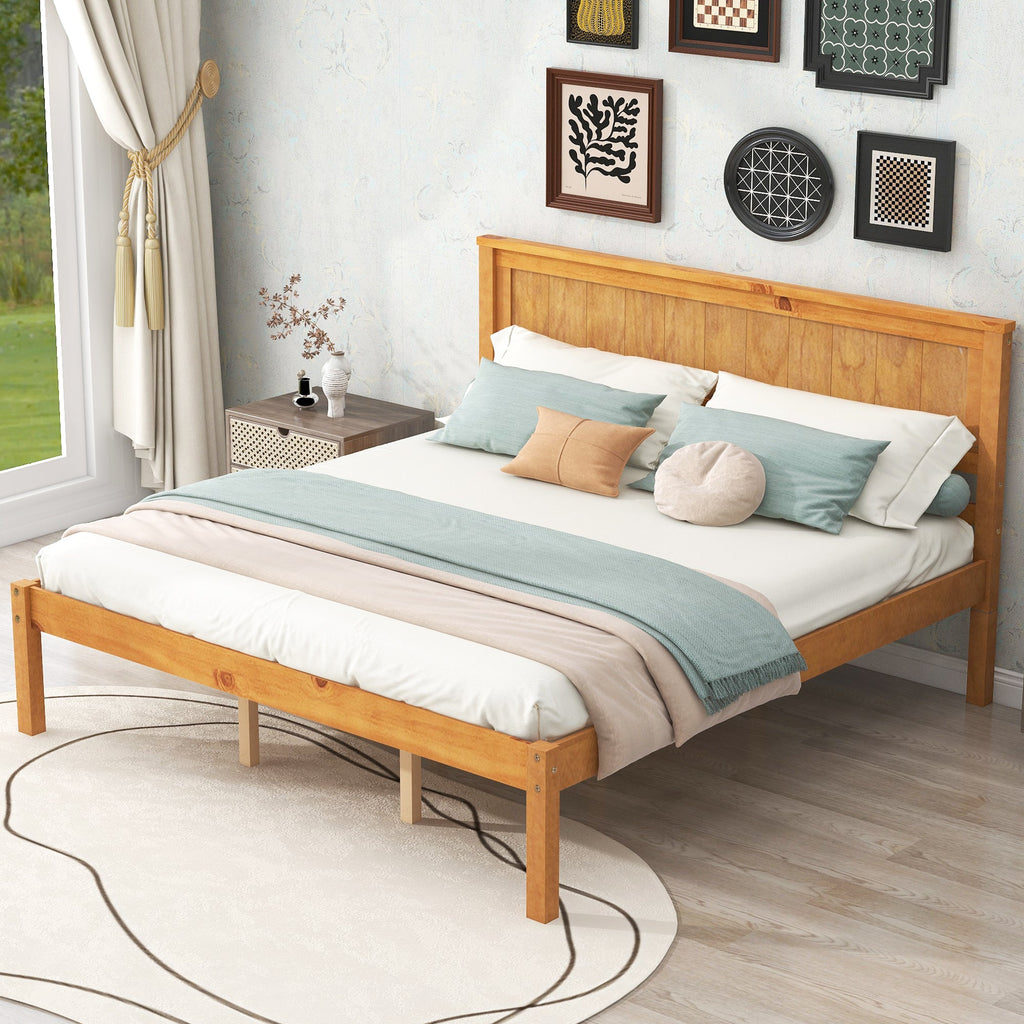 Platform Bed Frame with Headboard, Wood Slat Support, No Box Spring Needed, Queen