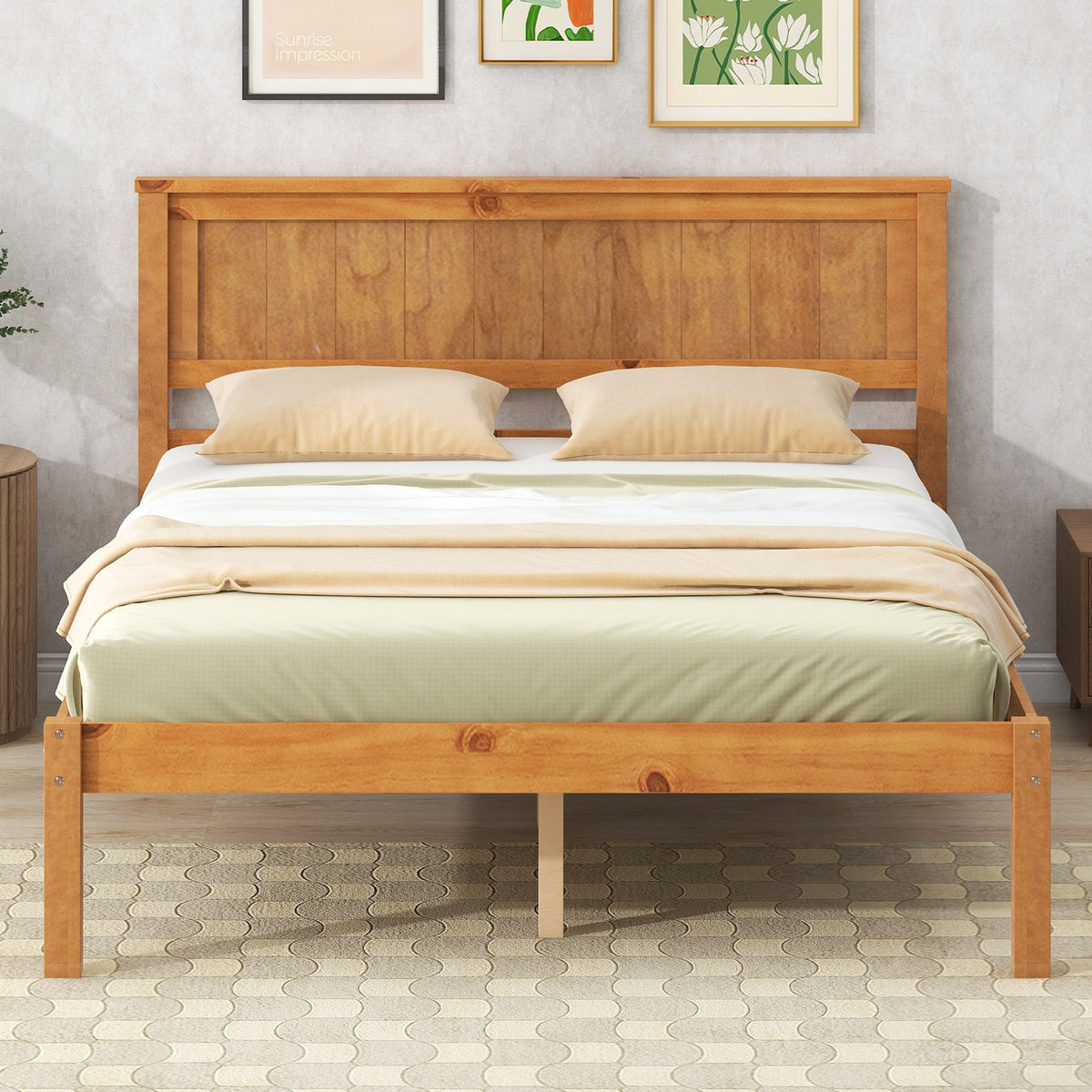 Platform Bed Frame with Headboard, Wood Slat Support, Full