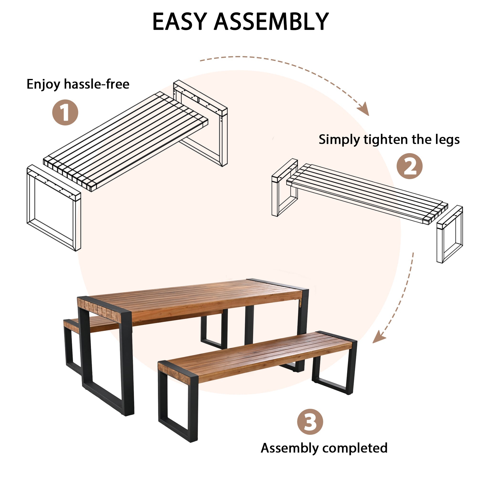 GO 3-Pieces Outdoor Dining Table with Benches