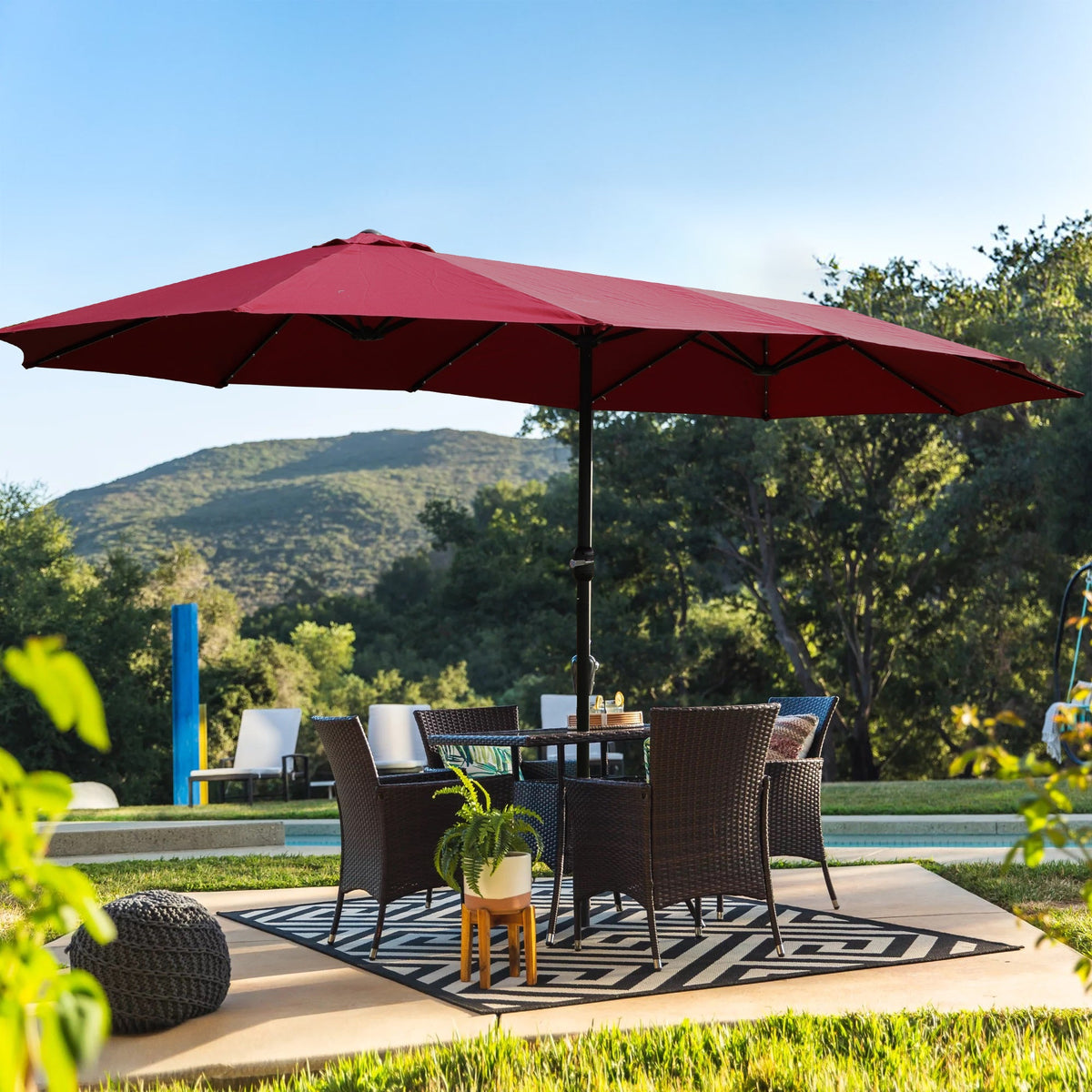 15x9ft Large Double-Sided Rectangular Outdoor Twin Patio Market Umbrella