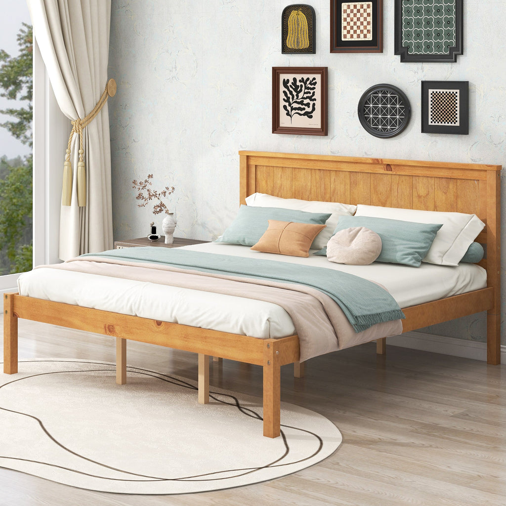 Platform Bed Frame with Headboard, Wood Slat Support, No Box Spring Needed, Queen