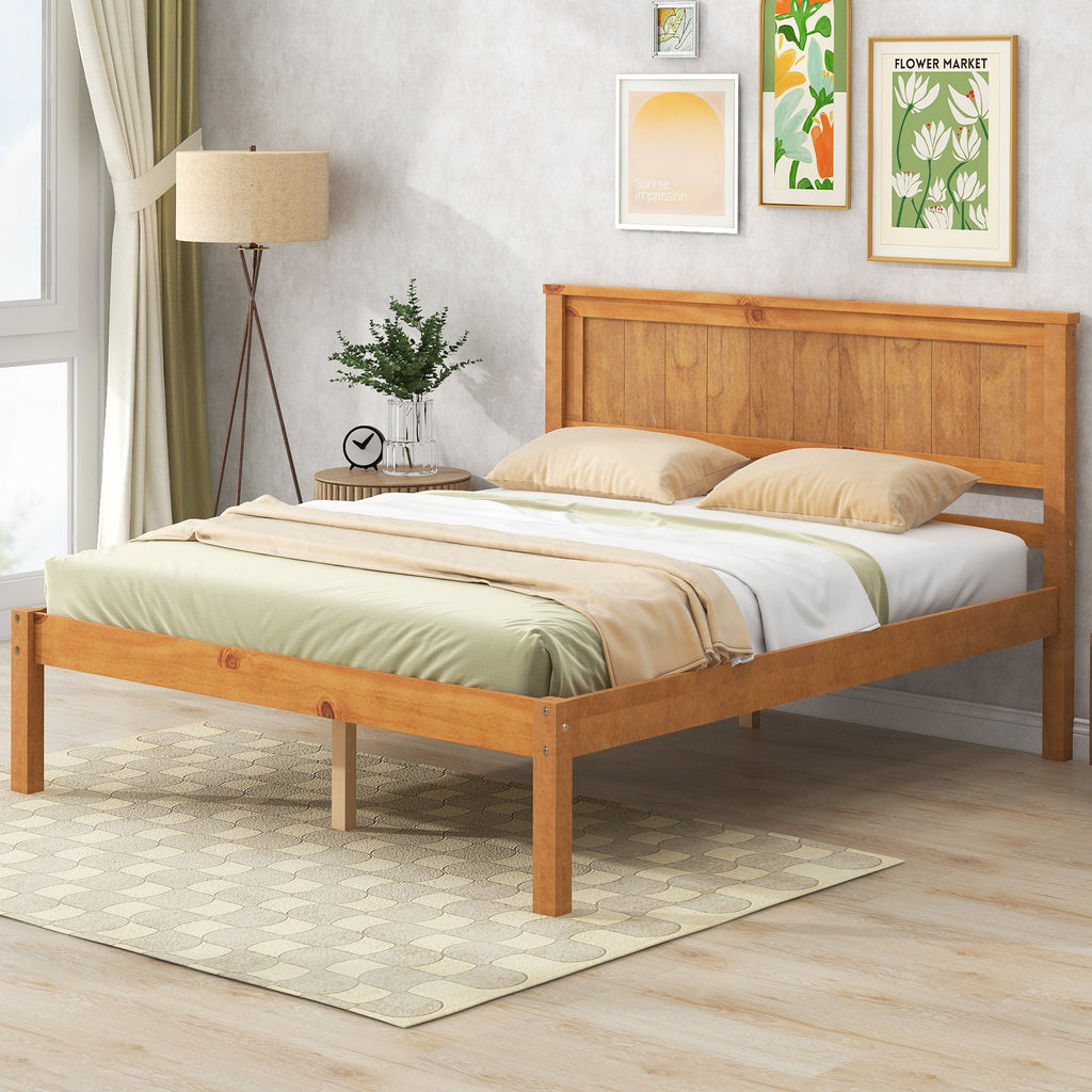 Platform Bed Frame with Headboard, Wood Slat Support, Full