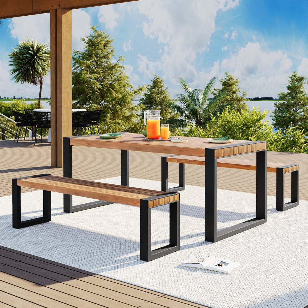 GO 3-Pieces Outdoor Dining Table with Benches