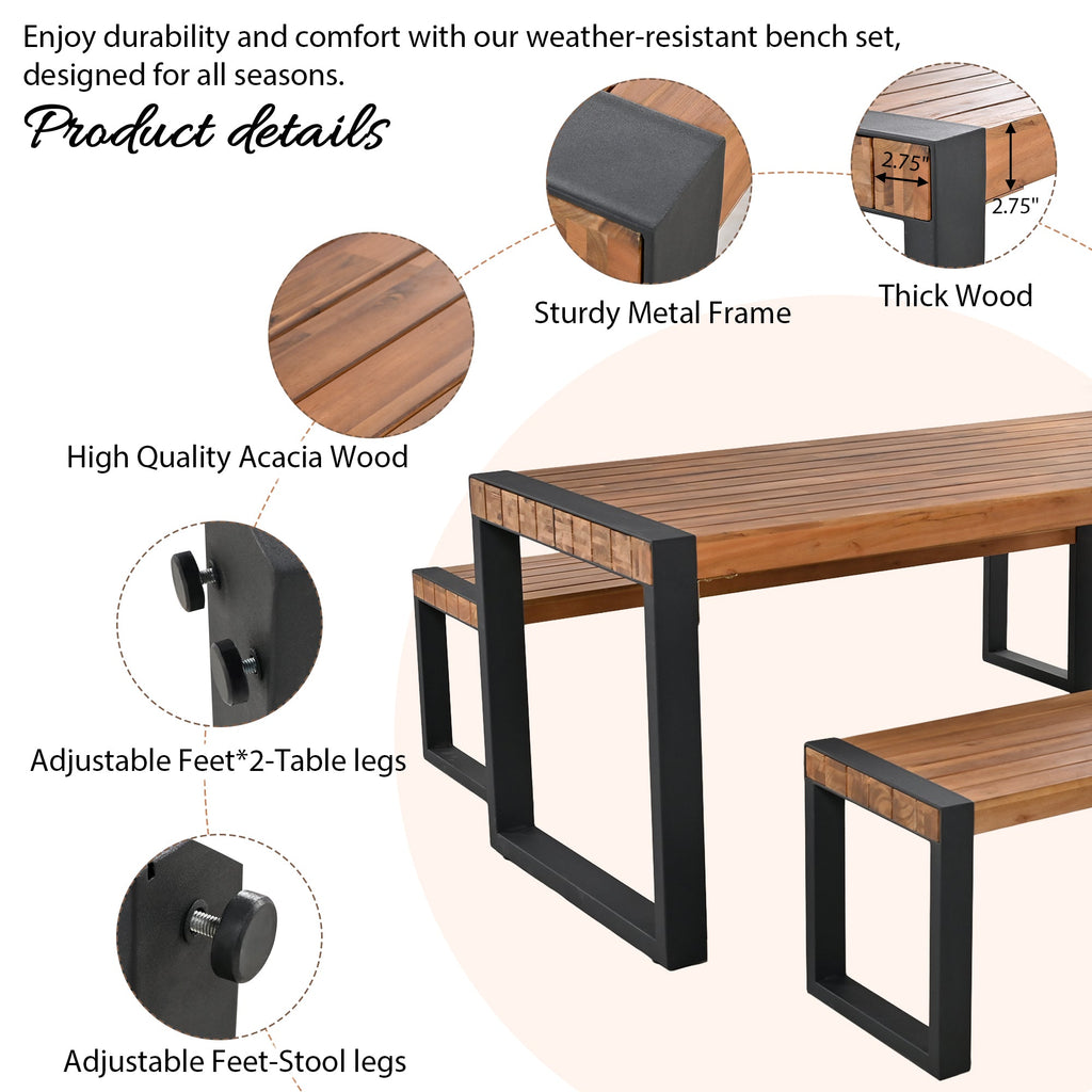 GO 3-Pieces Outdoor Dining Table with Benches