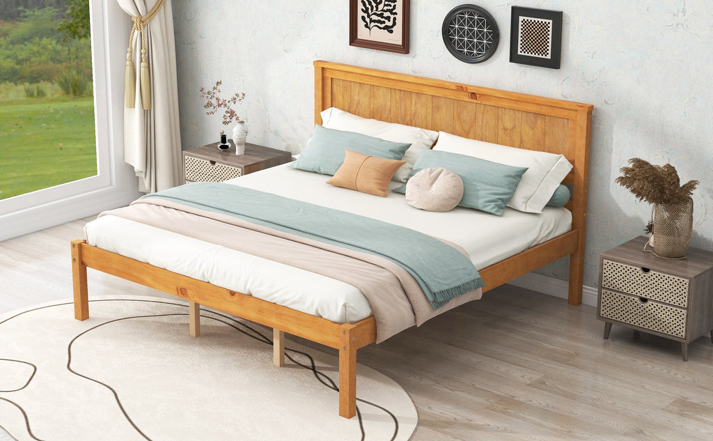Platform Bed Frame with Headboard, Wood Slat Support, No Box Spring Needed, Queen