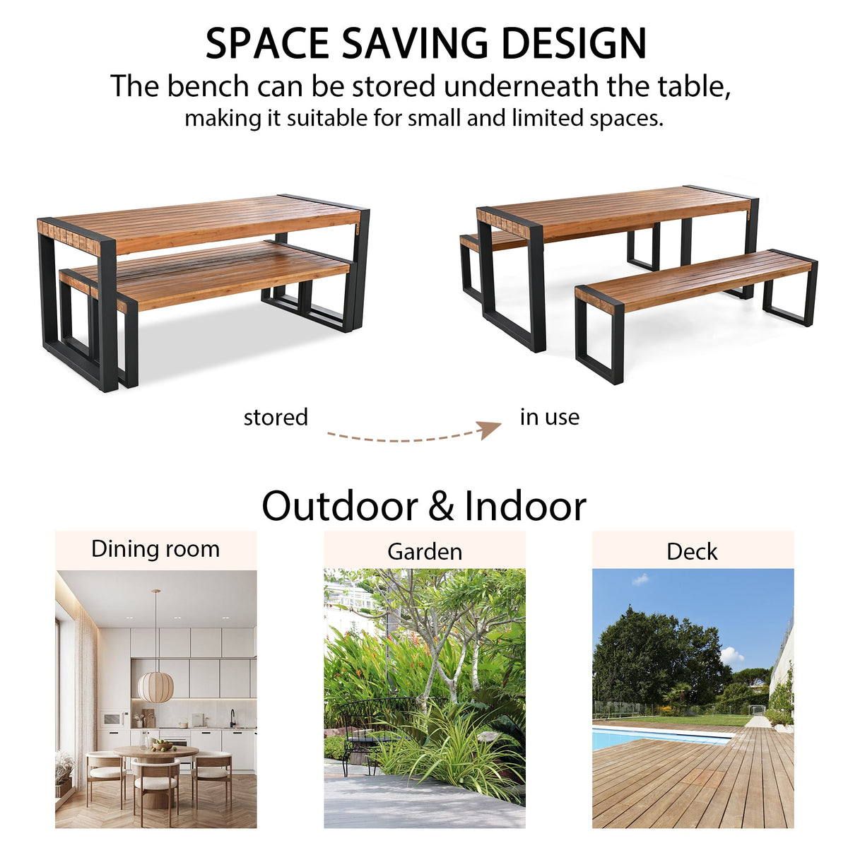GO 3-Pieces Outdoor Dining Table with Benches