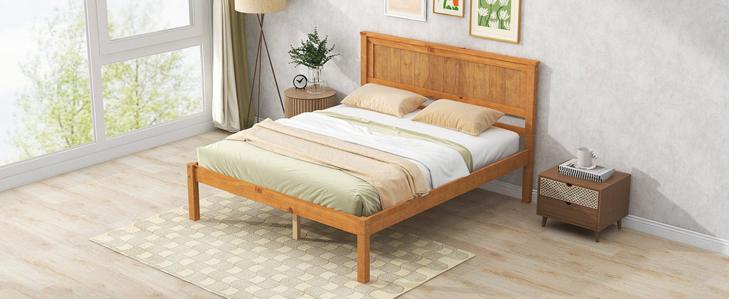 Platform Bed Frame with Headboard, Wood Slat Support, Full